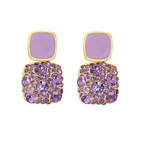 Purple Earrings Square Zirconia Drop Earrings Silver Pin