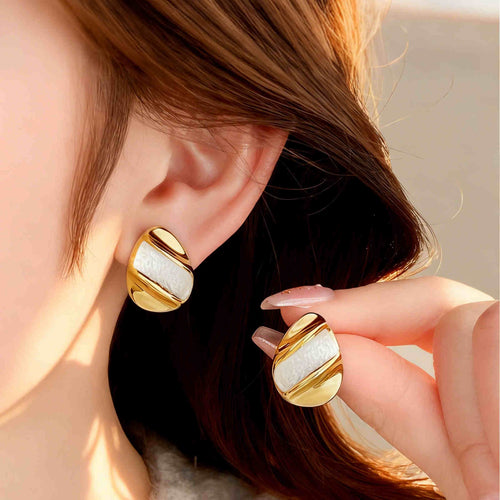 Glossy Gold and Silver Earring Studs Big Teardrop Shaped Earrings with S925 Silver Pin