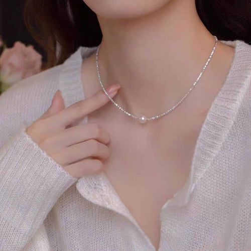 Silver Chain with White Pearl Chocker | Pearl Necklace and Bracelet Set