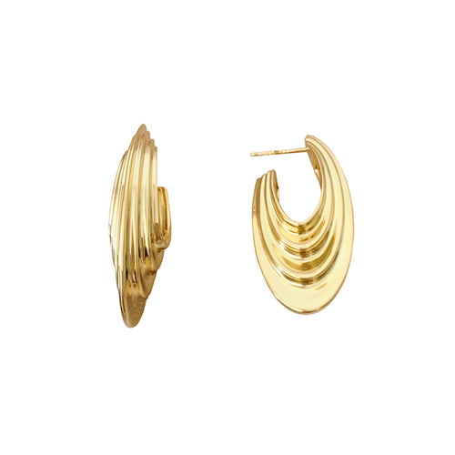 Gold And Silver Chunky Hoop Earrings Designed Ripple Huggie Earrings with S925 Silver Pin