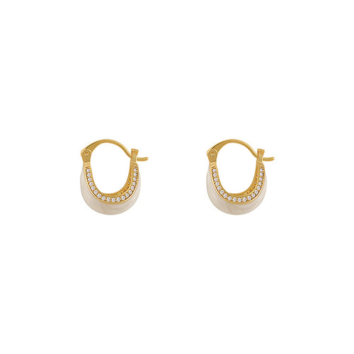 18K Gold Plated Glaze Hoop Earrings Zircon Earrings with S925 Silver Pin (19 x 15mm)