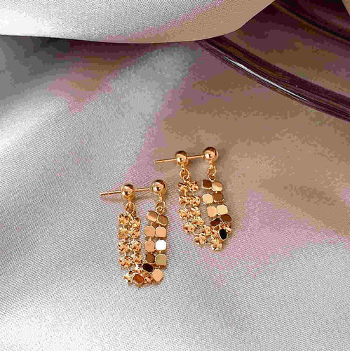 Elegant Gold Tassel Hoop Earrings Designed Texture Vibe Earrings with S925 Sliver Pin