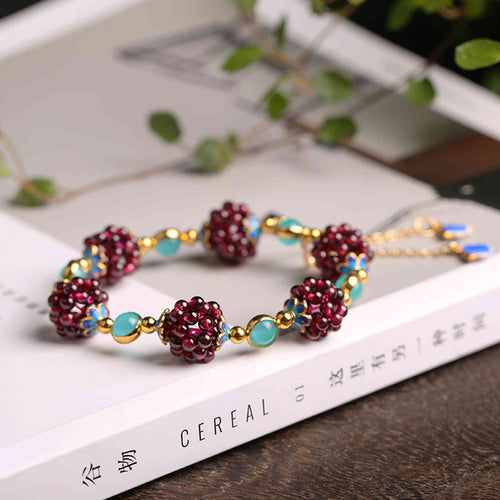 Handmade Raspberry Inspired Bracelet Natural Garnet Bracelet Length Adjustable