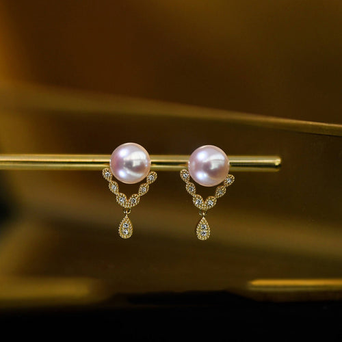 AAA Freshwater Pearl Earrings with Crystal Waterdrop S925 Silver Pin Earring Studs (6-7mm Pearl)