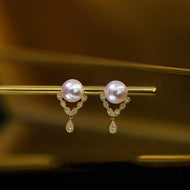 AAA Freshwater Pearl Earrings with Crystal Waterdrop S925 Silver Pin Earring Studs (6-7mm Pearl)