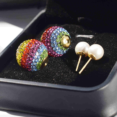Colorful Crystal Ball Earring Double Zircon Ball Drop Earrings with S925 Silver Pins