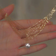 Multi Strand Pearl Pendant Necklace 18K Gold Plated Chain Necklace 45cm