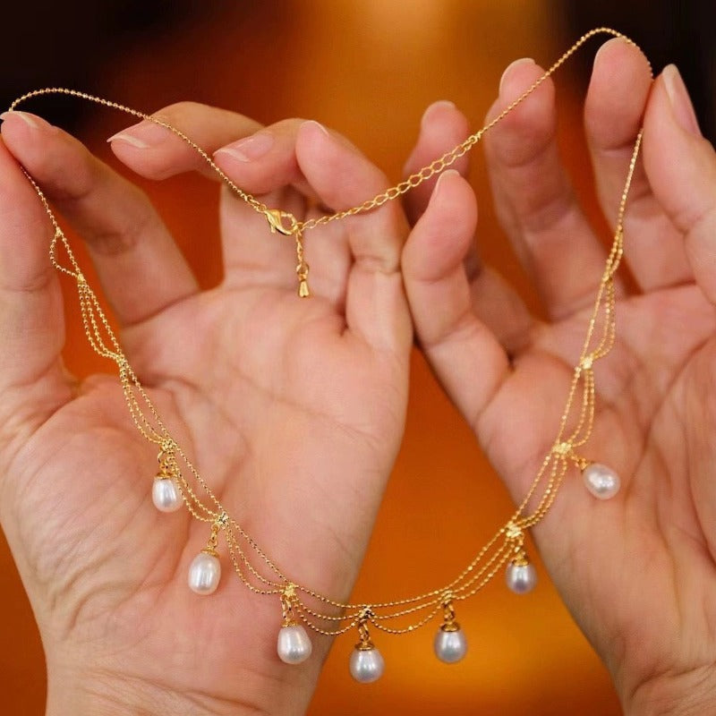 Super Beautiful AAA Freshwater Pearl Pendant | Multi Strand Pearl Pendant Necklace | Pearl Pendant in 18K Gold Plated