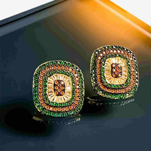 Square Stud Earrings Colorful Diamond Earring with S925 Silver Pin