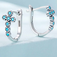 Silver Turquoise Earrings Blue Cross Style Earrings English Lock Earring Hoop