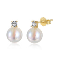 Moonstone Earring Studs Small Opal Pearl Drop with Diamond Earrings S925 Silver Pin