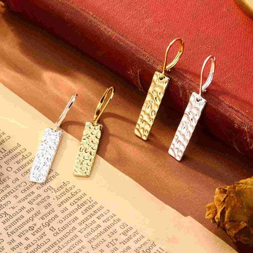 Chic Long Earrings Gold and Silver Hammered Finish Earrings with S925 Silver Hoop Pin