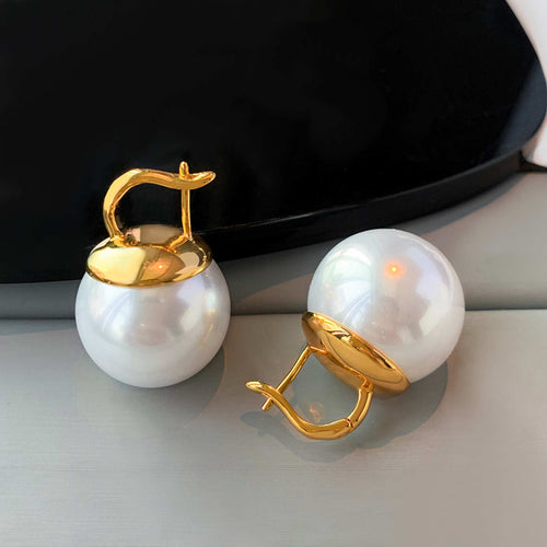 14MM Large Pearl Earrings Hoop Elegant Pearl Earrings with S925 Silver Pins