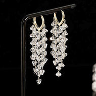 Long Tassel Crystal Drop Earrings Colorful Crystal Dangling Gold and Silver Hoop Earrings