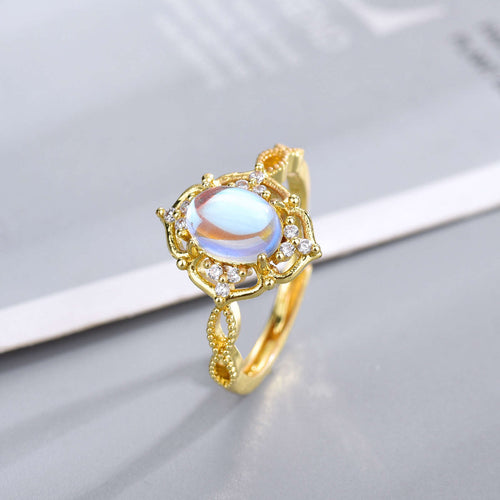 18K Gold Plated Moonstone Ring Adjustable Romantic  Natural Stone Ring