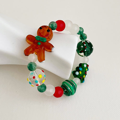 5 Pieces Christmas Bracelet Gingerbread Man Handmade Stretch Colorful Bracelet for Girls