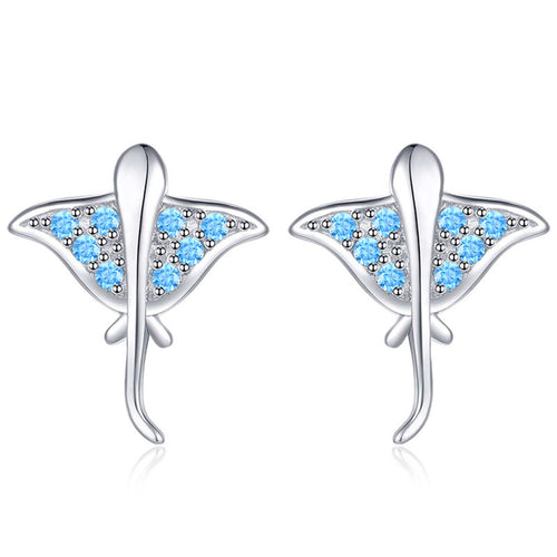 Cute Whale Stud Earring Blue Zircon Earrings for Women with S925 Silver Pin