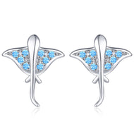 Cute Whale Stud Earring Blue Zircon Earrings for Women with S925 Silver Pin