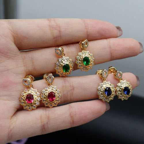 Vintage Gold Earrings | Round Earrings with Gemstone | 18K Gold Plated with Crystal