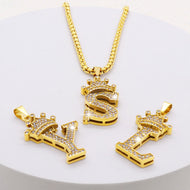 Alphabet Pendant Necklaces With Free Gold Chain Crystal Zircon Crown Initial Letter Necklace