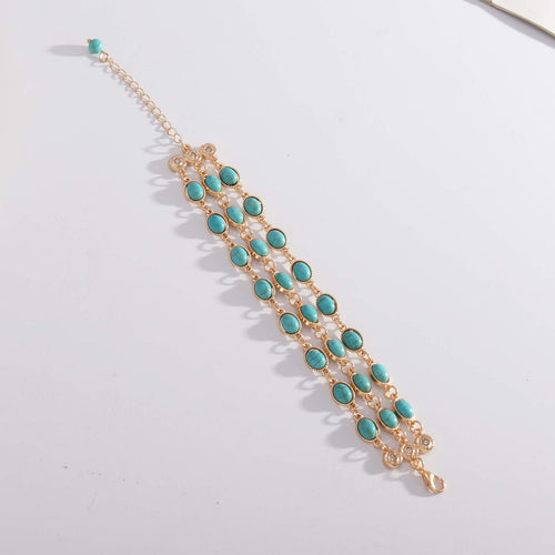 Multistrand Turquoise Bracelet with 14K Gold Plated Chain 23cm Adjustable