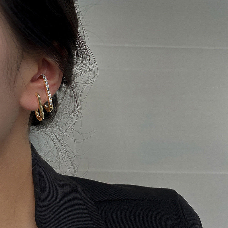 U-Shaped Earring Claw Ear Hook Clip Earrings Irregular Crystal