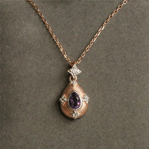 Vintage Style Silver Chain Crystal Drop Pendant Necklace Purple Blue Green Silver Crystal Available