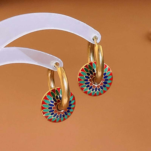Vintage Style Gold Flower Circle Drop Earrings Large Hoop Earrings with S925 Silver Pins