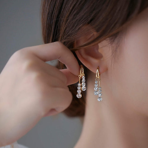Dangling Crystal Earrings Double Waterdrop Line Earrings with S925 Silver Pins