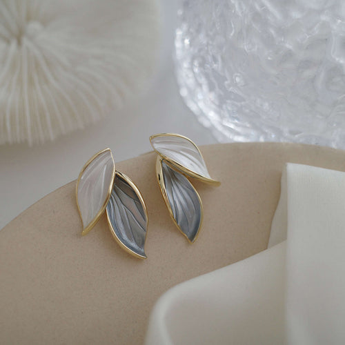 Simple Stud Earrings Double Leaf Earrings with S925 Silver Pins for Women