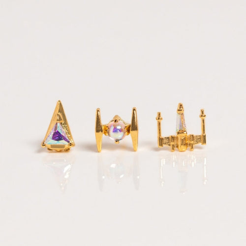 Simple Stud Earring Set | Space Star Spaceship Stud Earrings | 14K Gold Plated Zircon Earrings for 2 Color Available