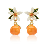 Boucles d'oreilles pendantes en émail avec fleur d'oranger et épingles en argent S925