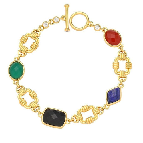 Designed Gold Bracelet Colored Stone and Zircon Bracelet with OT Clasp