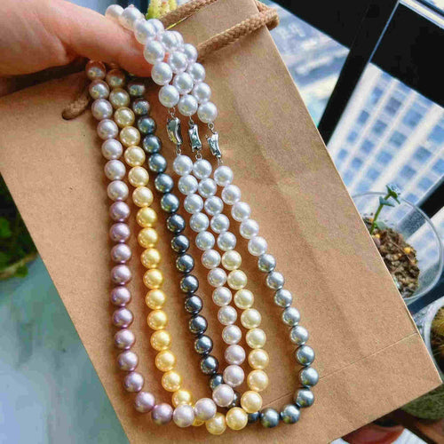 10mm Pearl Necklace 10mm Gradient Colorful Pearl Necklace  High Luster Shell Pearl Necklace Silver Clasp 45cm / 17 inches for Women
