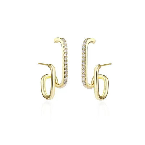 U-Shaped Earring Claw Gold and Silver Ear Hook Clip Earrings Irregular Crystal Stud Earrings for Women