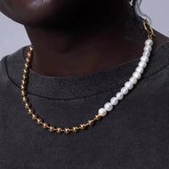 real pearl necklace for men with gold beads