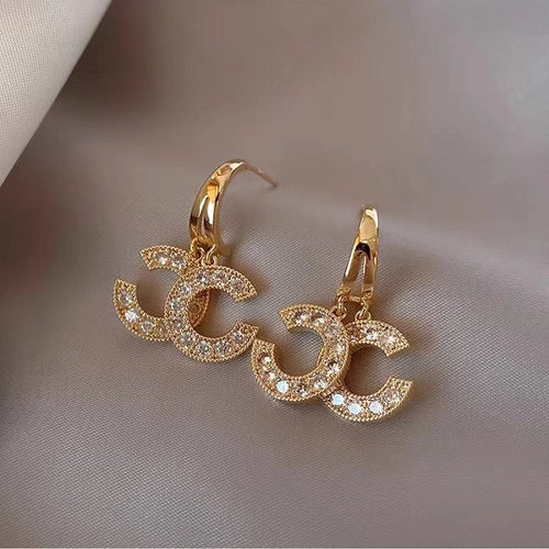 Double C Drop Earrings | Gold and Diamond Earrings