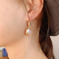 Large Baroque Pearl Drop  Earrings | Natural Purple Pearl Drop Earrings |  Baroque Pearl Earrings with 14K Gold Plated (12 mm)