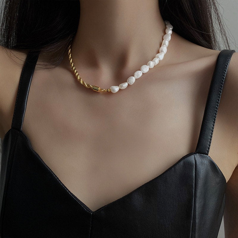 Best Women's Gold Pearl Chain Pearl Pendant Necklace, Best Half Pearl Half  Gold Chain Peal Pendant