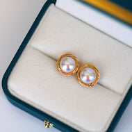 AAAA Freshwater Cultured Pearl Stud Earrings 9-10mm Gold Wire High Luster Pearl Earrings  in Silver Pin