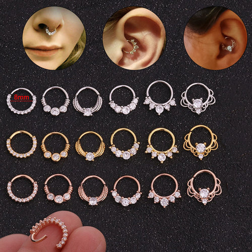 20G Titanium 20G CNC Pave Clicker Ring - Nose, Cartilage, Earlobe