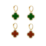 Four Leaf Clover Earrings and Necklace | Gold Drop Earrings | Lucky Clover Earrings with Sterling Silver Pins