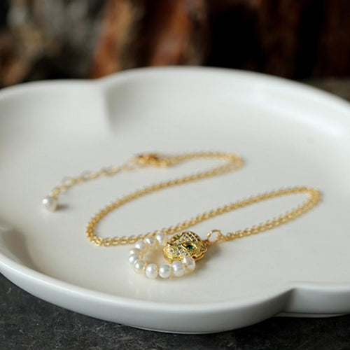 Leopard Series Freshwater Pearl Set Pendant, Bracelet, Ring and Earrings Set 14K Gold Over Sterling Silver
