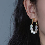 Chunky Pearl Hoop Earrings | Freshwater Pearl Earrings 30mm Hoop