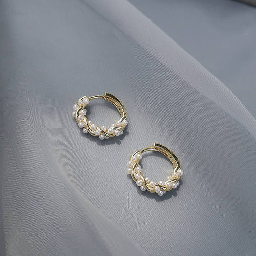 Twisted Pearl Hoop Earrings | Hoop Pearl Earrings with Sterling Silver Pins for Women