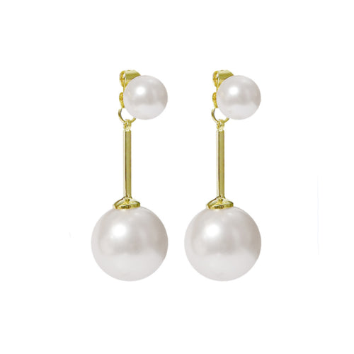 Round Shell Pearl Dangle Drop Earrings for Women in 14K Gold Over Sterling Silver（15mm）