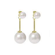 Round Shell Pearl Dangle Drop Earrings for Women in 14K Gold Over Sterling Silver（15mm）