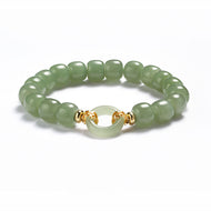 Green Jade Nephrite Bracelet | Round Pingan Clasp Nephrite Bracelet | Elastic Rope Jade Bracelet for Women