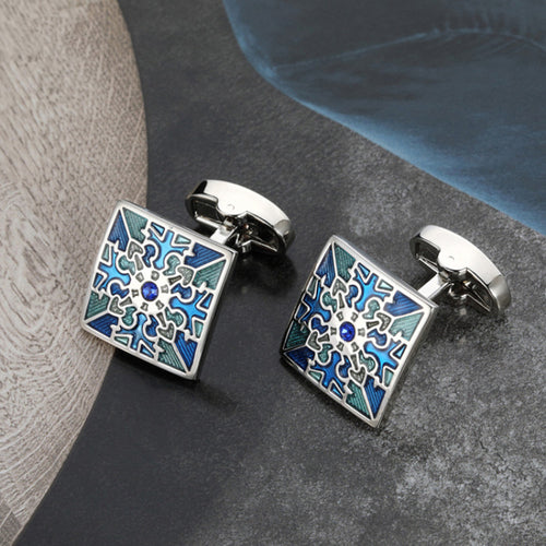 Blue Enamel Color Cufflinks For Men's Sleeve Nails