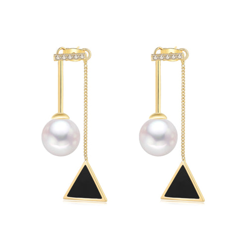 White Round Shell Pearl Dangle Drop Earrings for Women in 14K Gold Over Sterling Silver（12mm）